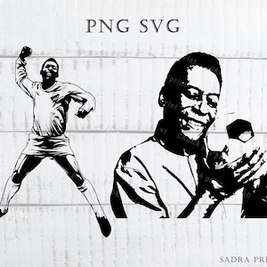 3つの異なるファイル（SVG、PNG、JPGファイル）、ペレのシルエット、カット用ウォールアートプリントファイル、インスタントデジタルファイル、サッカーアート