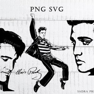 4 file diversi in file SVG PNG JPG Elvis Presley Silhouette File di stampa artistica da parete per il taglio File digitali istantanei