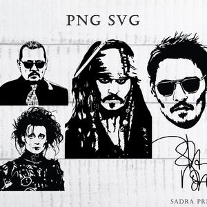 Johnny Depp SVG Silhouette Bundle | Captain Jack Sparrow Willy Wonka Vector PNG JPG | T-Shirt Cut File Wall Art Instant Digital Download
