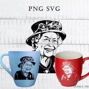 White and black svg files in SVG PNG JPG files Queen Elisabeth Silhouette Wall art print files for cut Instant digital files