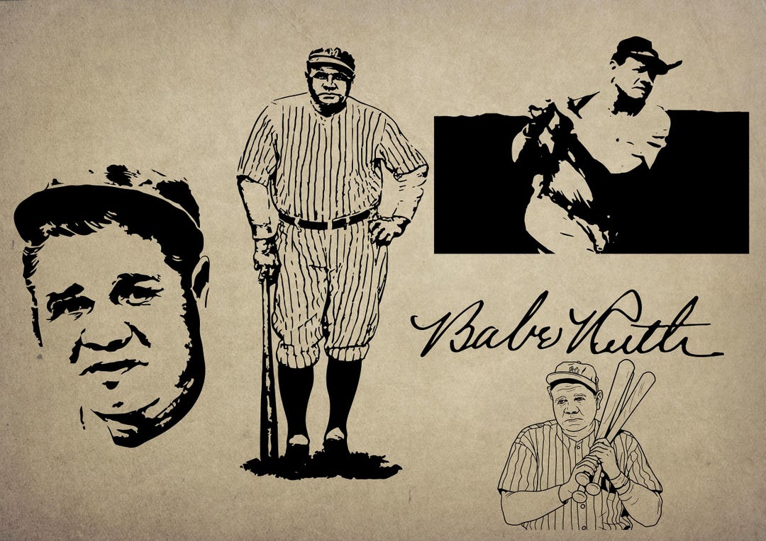 5 Babe Ruth SVG PNG JPG | Baseball Legend Clipart | Silhouette Vector ...