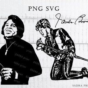 3 archivos diferentes en archivos SVG PNG JPG Archivos de impresión de arte de pared de silueta de James Brown para cortar Archivos digitales instantáneos