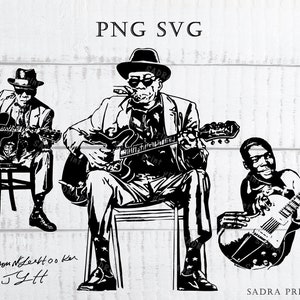 4 verschiedene SVG-PNG-JPG-Dateien John Lee Hooker Silhouette Wandkunst Druckdateien zum Schneiden Sofortige digitale Dateien