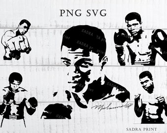8 different files in SVG PNG JPG files  Ali  Cassius  Clay Silhouette Wall art print files for cut Instant digital files Boxer lovers