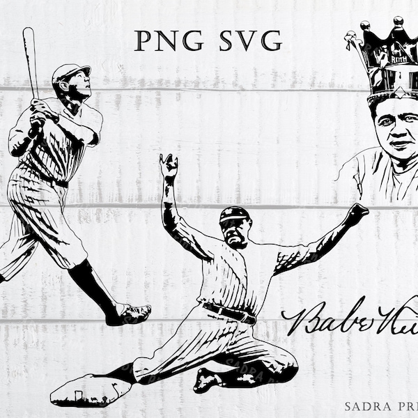 4 different files in SVG PNG JPG files  Babe Ruth  Wall art print files for cut Instant digital files Baseball lovers gift