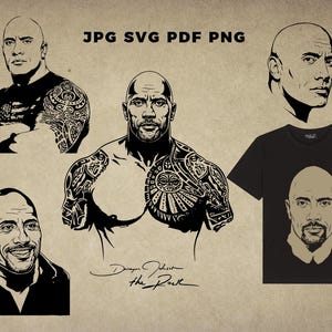 Dwayne Johnson The Rock SVG-bundel | WWE-legende silhouet vector | Clipart Hollywood-acteur | De rots Png PDF Jpg | Sportschoolmotivatiecadeau