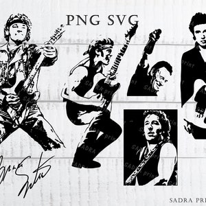 7 archivos diferentes en archivos SVG PNG JPG Archivos de impresión de arte de pared de silueta de Bruce Springsteen para cortar Archivos digitales instantáneos