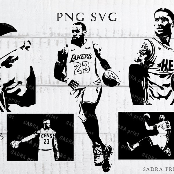 7 different files in SVG PNG JPG files of  Lebron James  Wall art print files for cut Instant digital files Basketball lovers gift