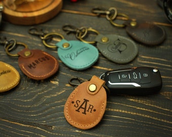 Custom AirTag Holder, Personalized AirTag Keyring, Engraved AirTag Case for Dog Collar Leash, Leather AirTag Keychain, Brown Air Tag Cover