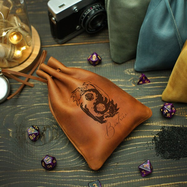 Gepersonaliseerde DnD Dice Pouch, Lederen DnD Dice Bag, geschenken voor hem, Aangepaste Dice Storage Organizer, DnD Dice Holder, Verjaardag Geschenken