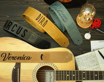 Personalized Guitar Strap with Guitar Pick Holder, Soft Leather Guitar Strap, Acoustic Guitar Strap, Guitar Gifts for Him, Bass Guitar Strap
