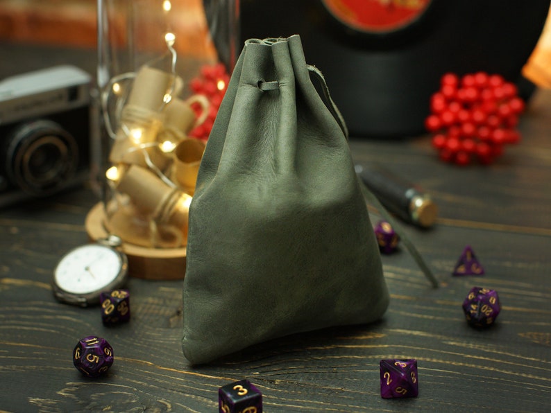 Leather DnD Dice Bag, Personalized Drawstring Dice Bag, Birthday Gifts, Engraved DnD Dice Organizer Holder, Custom Dice Storage Box Case Graphite
