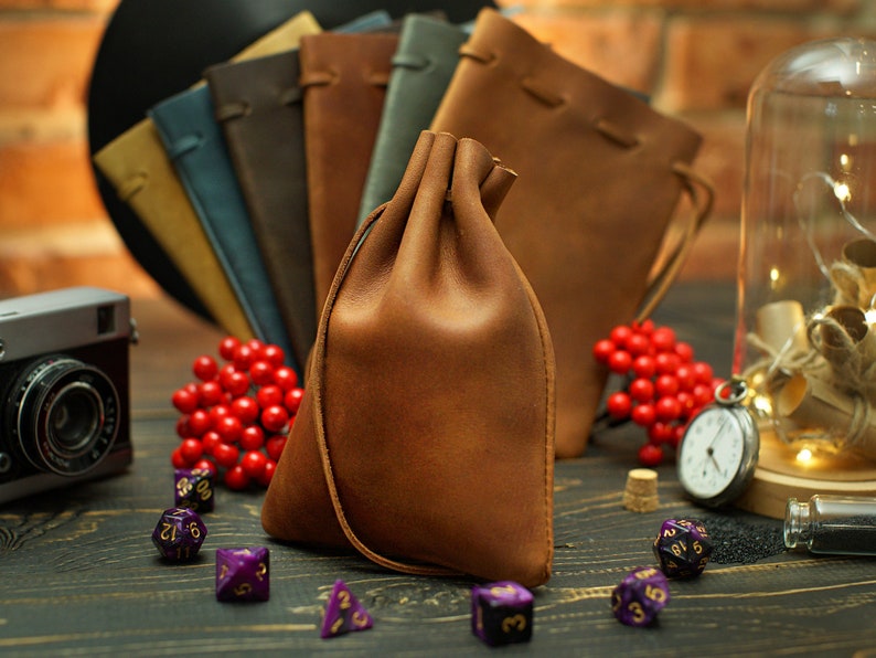Leather DnD Dice Bag, Personalized Drawstring Dice Bag, Birthday Gifts, Engraved DnD Dice Organizer Holder, Custom Dice Storage Box Case image 2