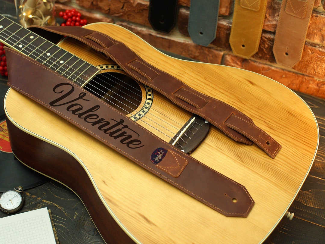 Soft Leather Guitar Strap With Personalization, Wide Guitar Strap