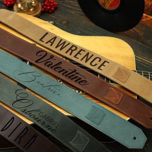 Leather Guitar Strap - 6 Different Color Available, Personalized Guitar Strap, Gift for Musician, Custom Adjustable Strap for Guitar