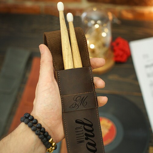 Personalized Leather Drumstick Holder Gift for Drummer. Gift Etsy