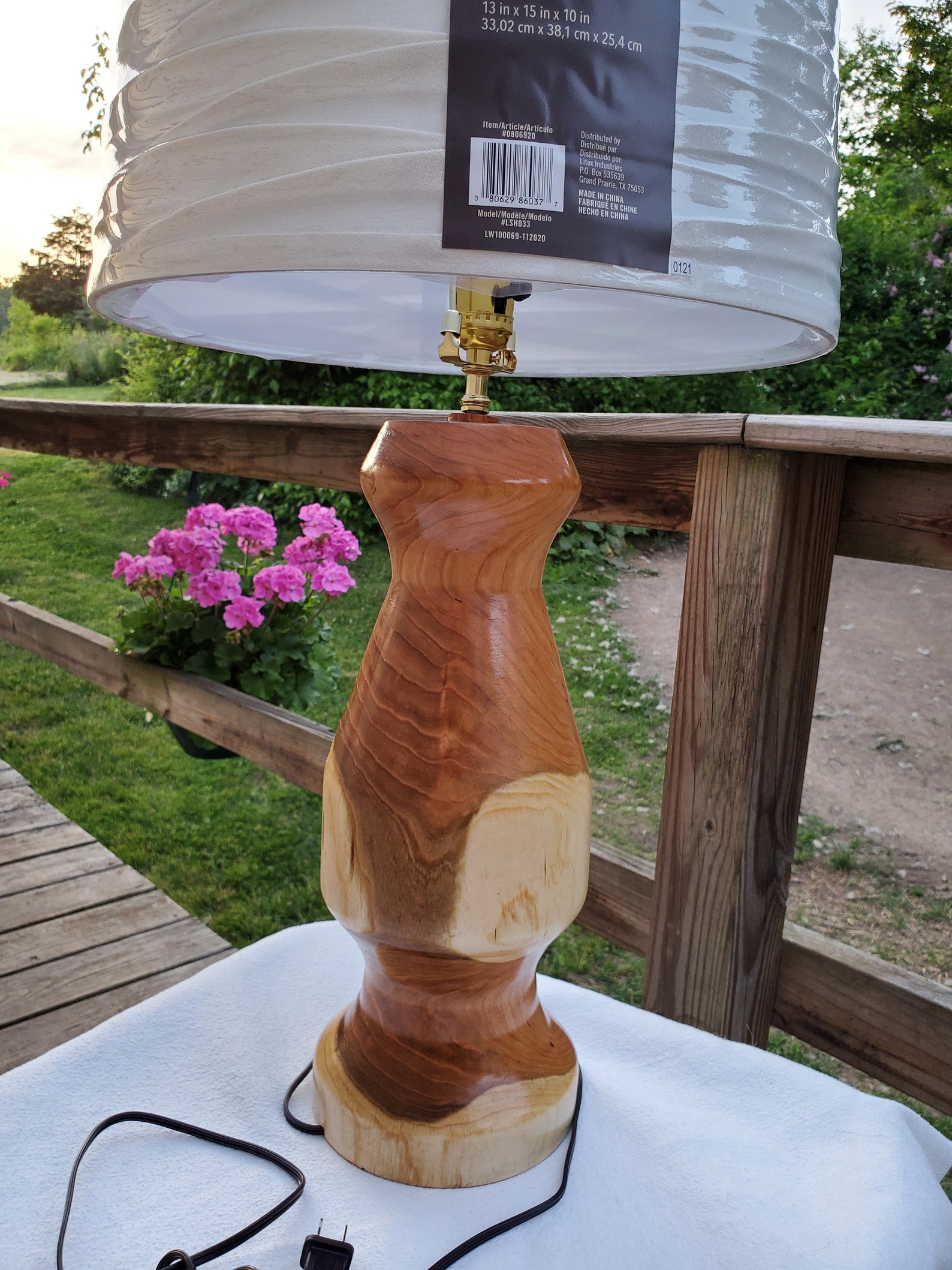 Hand Carved Cherry Wood Lamp Etsy