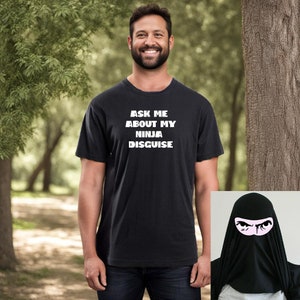 ninja face disguise tv gift funny advertising deals tshirt tee look. bargains. shopping.advert television add new funny birthday party gift image 1