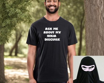 ninja face disguise tv gift funny advertising deals tshirt tee look. bargains. shopping.advert television add new funny birthday party gift