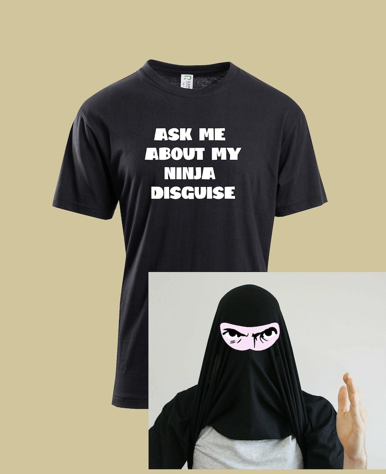 ninja face disguise tv gift funny advertising deals tshirt tee look. bargains. shopping.advert television add new funny birthday party gift Black