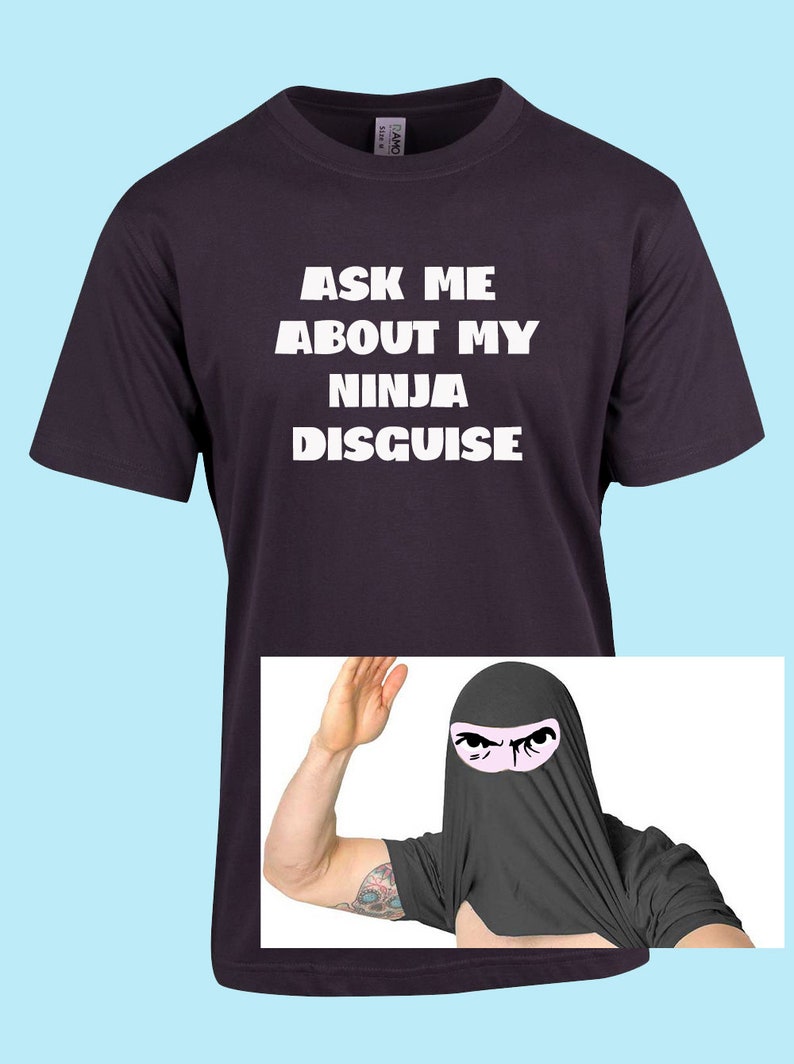 ninja face disguise tv gift funny advertising deals tshirt tee look. bargains. shopping.advert television add new funny birthday party gift Charcoal