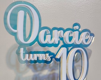 Personalised Name & Age Cake Topper, Dual Layered Acrylic, Personalised, Custom