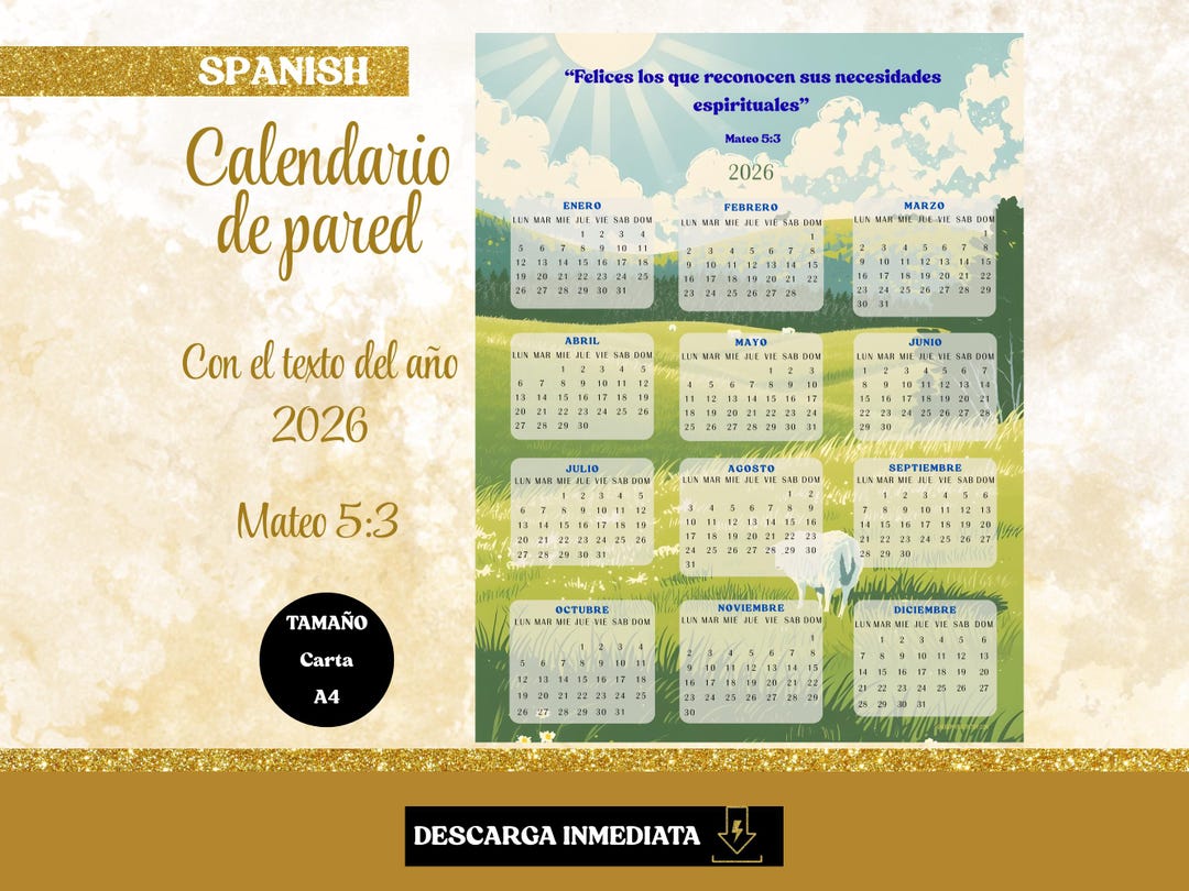 JW TJ 2026 Spanish Calendar Year Text | Mateo 5:3 Calendario Printable ...