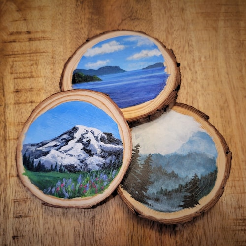 Handpainted Wood Coasters Naturethemed Etsy