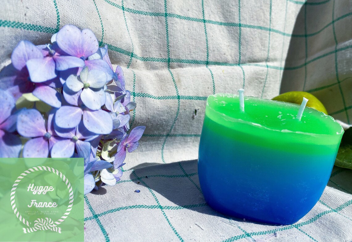 Blue and green handmade candle Etsy