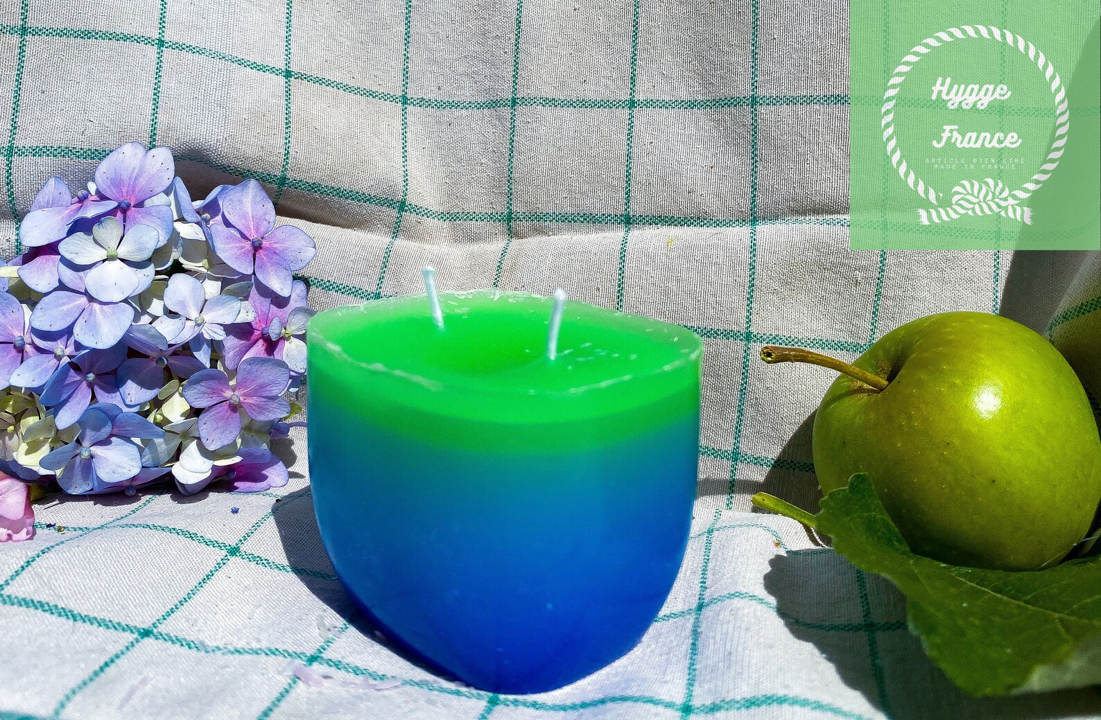 Blue and green handmade candle Etsy