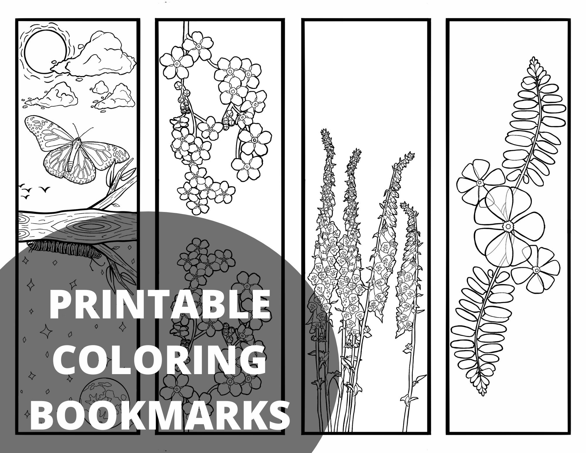 printable coloring page bookmarks digital download for etsy