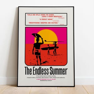 Póster de película de surf clásica original de Endless Summer con listados de cines / Arte de pared de surf retro / Impresión de surf vintage / Póster de playa icónico
