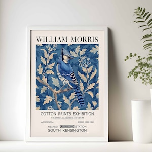 Stampa di William Morris Blue Jay / Manifesto della mostra / Manifesto di William Morris / Arte vintage / Arte tessile / Arte murale floreale / Arte della fauna selvatica