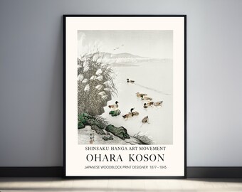 Ohara Koson, Ducks In Water Print | Japanese Wall Art | Japanese Poster | Vintage Art | Japanese Woodblock Prints | Oriental Wall Art
