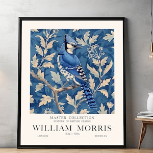 Stampa William Morris Blue Jay, collezione Master, poster di William Morris, arte vintage, arte tessile, poster della mostra, poster con uccello
