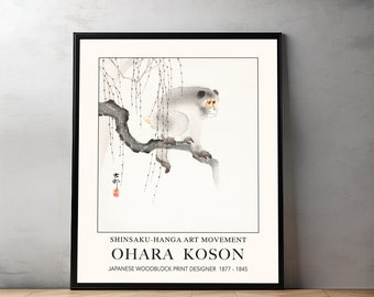 Ohara Koson,  Monkey On Branch Print | Japanese Wall Art | Japanese Poster | Vintage Art | Japanese Woodblock Prints | Oriental Wall Art