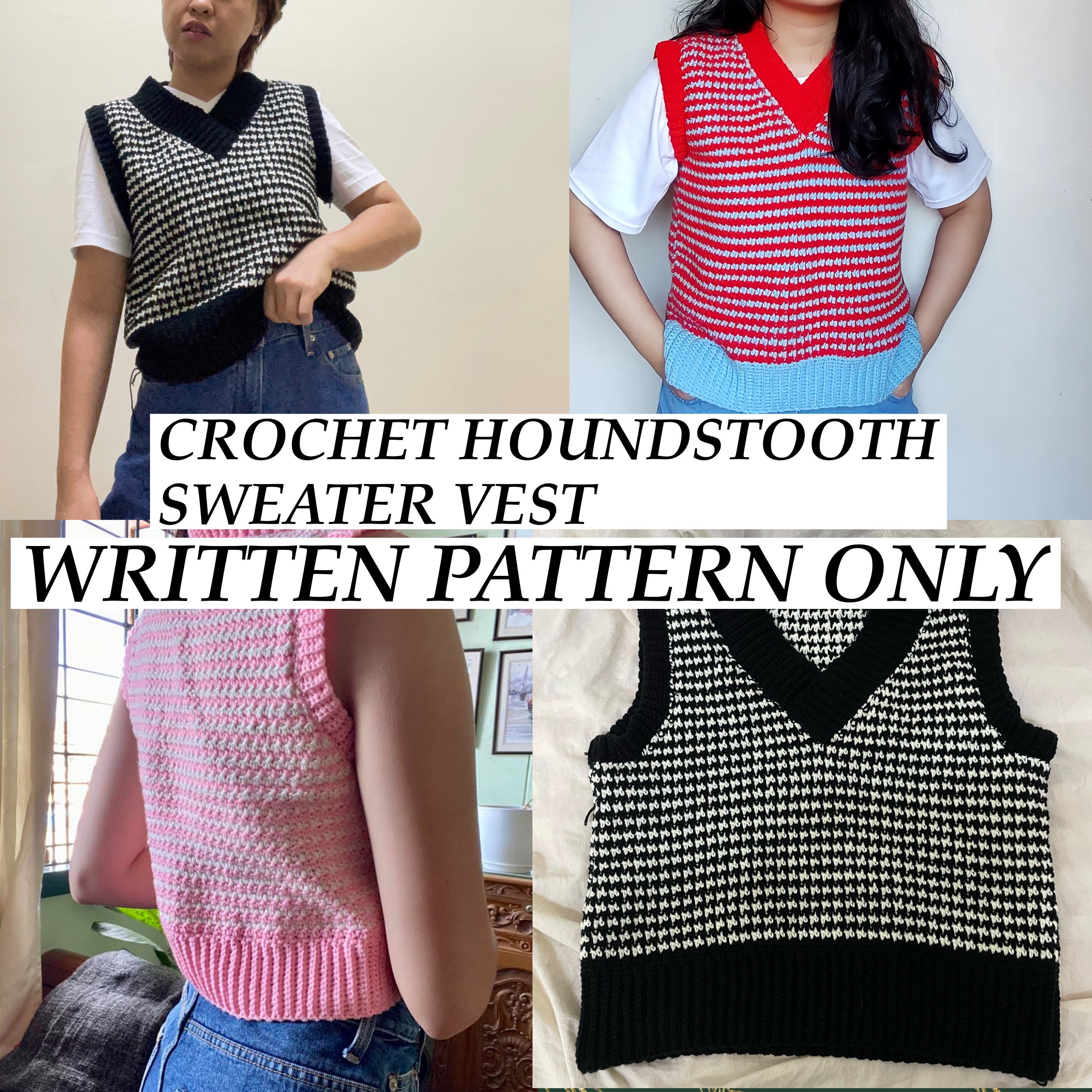 Crochet Houndstooth Sweater Vest - Etsy