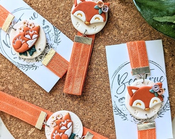 Elasticated Bookmark Pageholder planner bookband/Handmade polymer clay notebook marker/fox floral wraparound bookmark