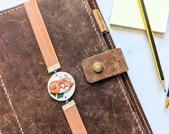 Marcapáginas elástico para agenda/Marcador de cuaderno hecho a mano en arcilla polimérica/Marcapáginas envolvente con diseño floral de zorro