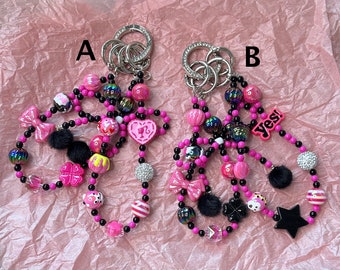 Black Pink Handmade Beads Keychain/Bag chain/Bracelet/Mobile phone chain Multifunctional chain Accessory