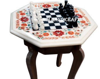 Marble Chess Set, Carnelian Chess Table, Gems Stone Chess Table, Mosaic Chess Set, Chessboard Coffee Table, Handmade Chess board