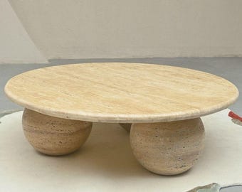 Travertijnmarmeren salontafel, tafel in het midden van travertijnsteen, marmeren woonkamertafel met marmeren standaard, salontafel restaurant