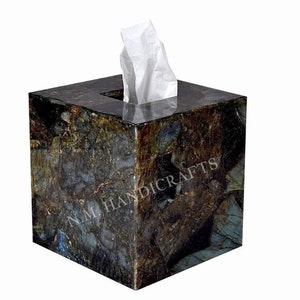 Stone Tissue Box, Labradorit Tissue Box, Serviettenhalter, Taschentuch Halter, Tissue Role Holder, Tissue Role Case, Tissue Box, Handmade Art