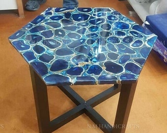 Blue Agate Table Top, Blue Agate Side Table Top, Agate Coffee Table, Agate Center Table, Console Table, Dining Table, Gemstone Table Top,