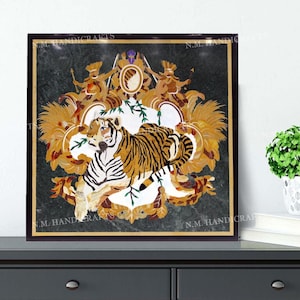 Marble Wall Panel, Tiger Art Wall Panel, Pietra Dura Art Wall Panel, Gemstone Inlaid, Marble Wall Highlighter, Home Decor, Stone Painting