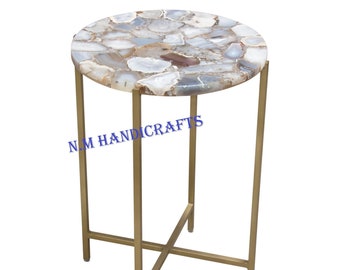 Gray Agate Stone Table Top, Centre Table, Mid Century Coffee & End Table, Agate Stones Marquetry, Decorative Design, Home And Office Decor,