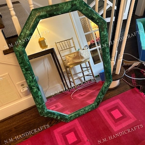 Malachite Mirror, Green stone Mirror, Gemstone Mirror, Living Room Mirror, Bathroom Mirror, Washroom mirror, Wall Hanging Mirror,photo frame