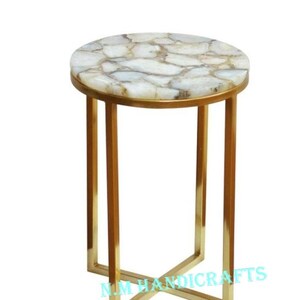 White Agate Stone Table, Agate Coffee & End Table, Centre Table, Agate Stones Marquetry, Decorative Design, Home Decor, Family Gift