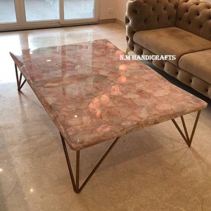 Rose Quartz Stone Coffee Table Top, Agate Center Dining Table, Stone Table Décor For Home, Agate Table Top For Gifting Friends and Family