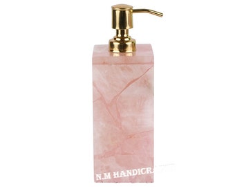 Rose Quartz Soap Dispenser, Quartz Dispenser, Preciously Hand Curved, New Generation Bath Set, Finest, Handmade Art, Gift For Her